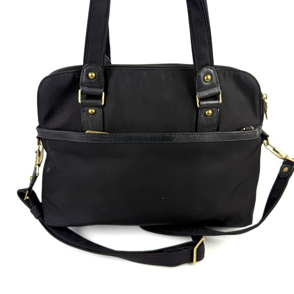 Travelon Ltd‎ Satchel Crossbody Bag Black Canvas Two Way Wear Handbag Purse - Picture 5 of 15